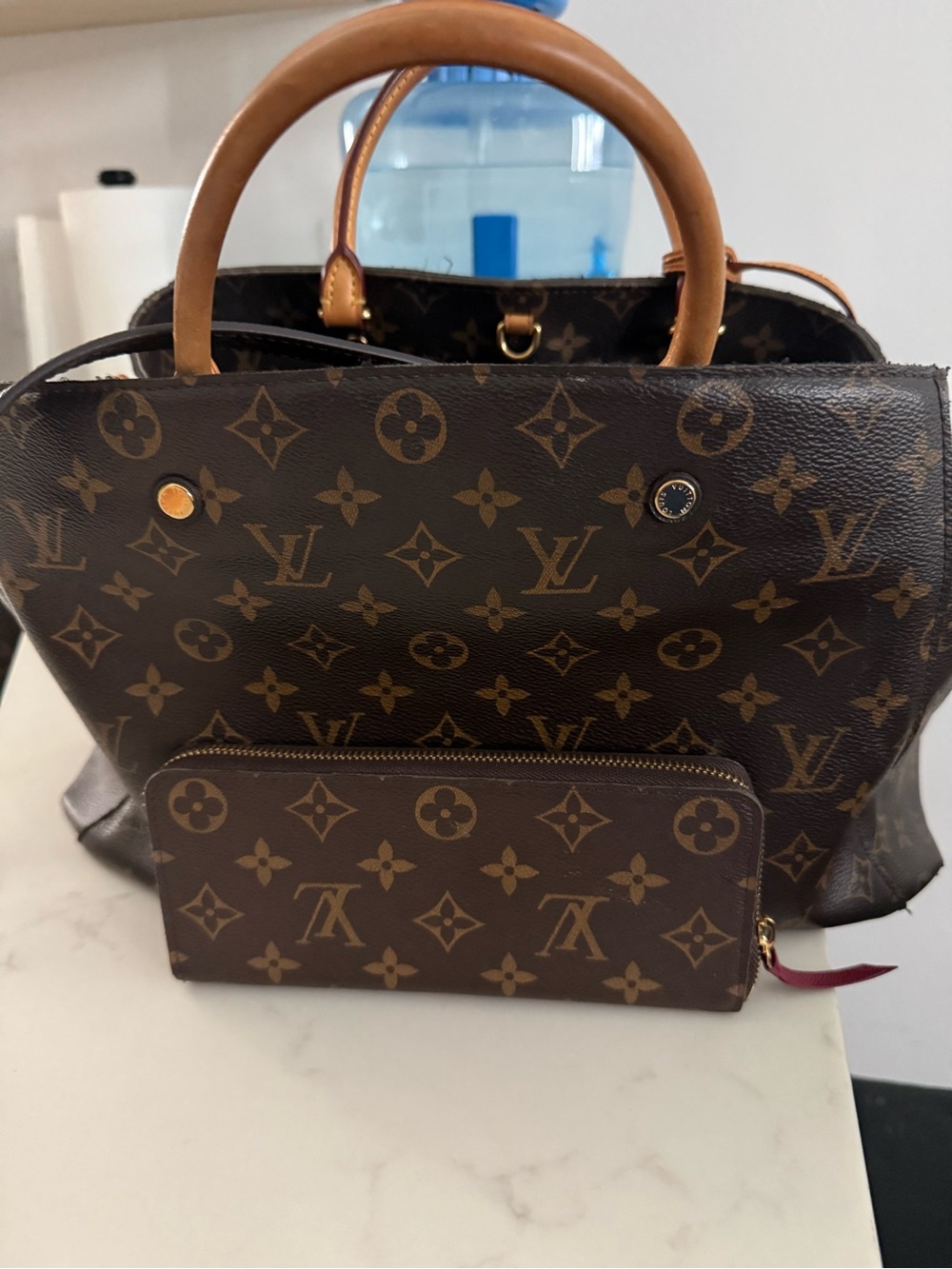 Louis Vuitton Brown Monogram Canvas Top-Handle Tote with Matching Zip Wallet